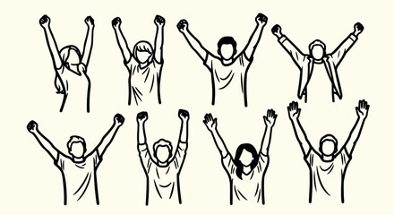 People celebrating with raised arms, joyful moment