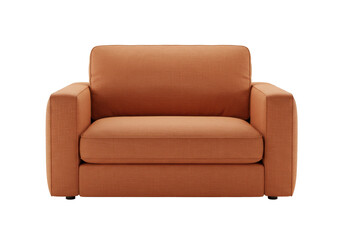 Isolated armchair studio shot in neutral orange fabric is compact for home furniture ideas