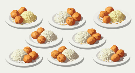 Rice and fried chicken meals on plates