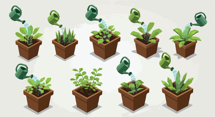 Plant growth stages with watering can