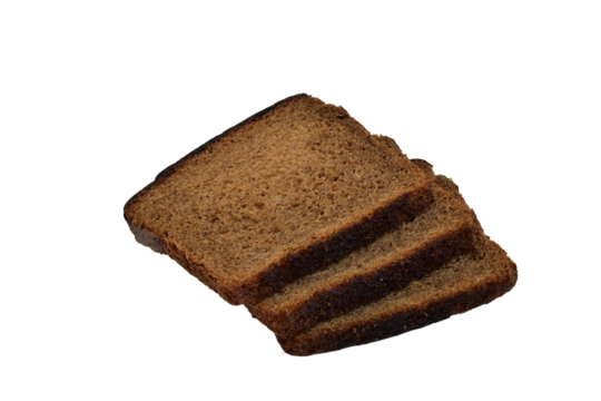 Several slices of rye bread isolated on white background.