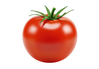 Isolated red tomato, fresh and ripe, with green stem, plant-based nutrition, delicious ingredient