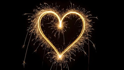 Sparkling heart shape created with firework sparklers against a dark night sky, love concept
