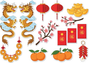 Festive Chinese New Year Decorations with Dragons and Gold