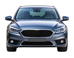 Modern Sedan Front View with Headlights Off, Isolated on Transparent Background