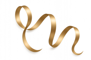 Champagne Gold Ribbon Curl — Metallic Christmas Decoration (PNG)