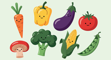 Happy vegetables collection with transparent background