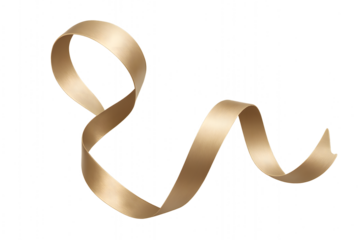 Champagne Gold Ribbon Curl — Metallic Christmas Decoration (PNG)