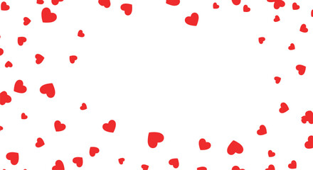 Romantic background with scattered small red hearts forming a beautiful frame for valentines day wedding or love-themed designs.