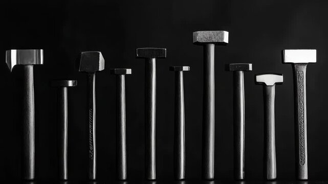 Video A group of hammers placed together on a surface, ideal for usage descriptions and DIY themes