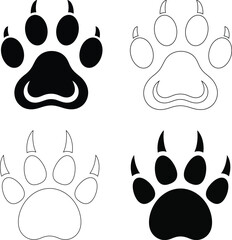 Fototapeta premium Animal Paw Print Vector Icons – Dog, Cat, and Wild Animal Footprint Symbols