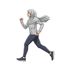 A woman wearing a hijab is jogging