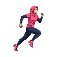 A woman wearing a hijab is jogging
