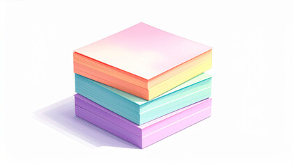 Stack of Square Sticky Notes in Vibrant Colors on White Surface &ndash; Office and School Supplies for Organization, Color Coding, Planning, Creative Note-Taking, Visual Sorting, and Productivity Tools