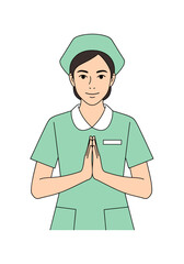 Friendly Asian Nurse or Healthcare Worker Greeting with Wai gesture