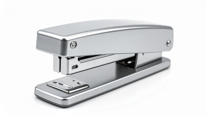 Sleek Metallic Desktop Stapler on White Background &ndash; Modern Office Supply for Document Organization, Professional Workspace Setup, Paper Binding, Minimalist Design, and High-Quality Stationery 