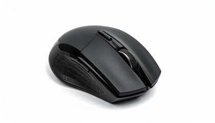 Ergonomic Black Wireless Computer Mouse with Side Buttons and Scroll Wheel &ndash; Modern Tech Accessory for Gaming, Office Productivity, Digital Navigation, and Professional Workspace Setup on Clean White 