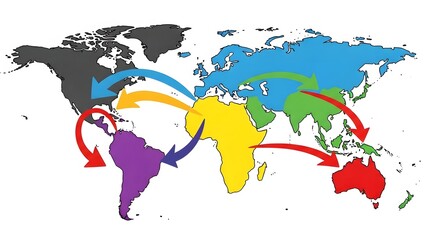 Naklejka premium Global Trade Routes and International Business Flow Map with Arrows