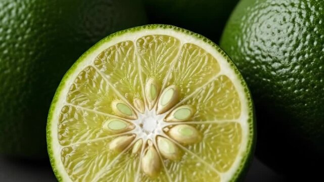Fresh lime transformation: whole to halved limes displaying vibrant juicy citrus texture