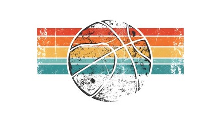 Vintage Retro Sunset Basketball Graphic Design T Shirt Print Isolated on White