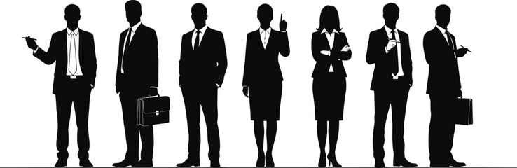 Business professional silhouettes, corporate teamwork, office collaboration, leadership concept, executive staff standing, formal attire, company 