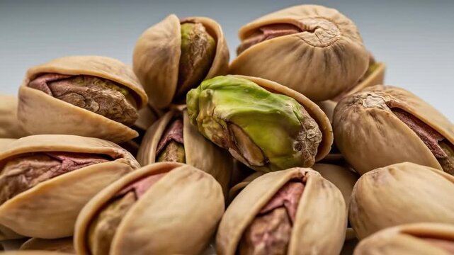 Closeup of pistachio nuts arranged in dynamic pattern for culinary and nutrition concepts