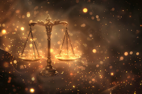 Enchanting antique scales of justice in mystical sparkling light