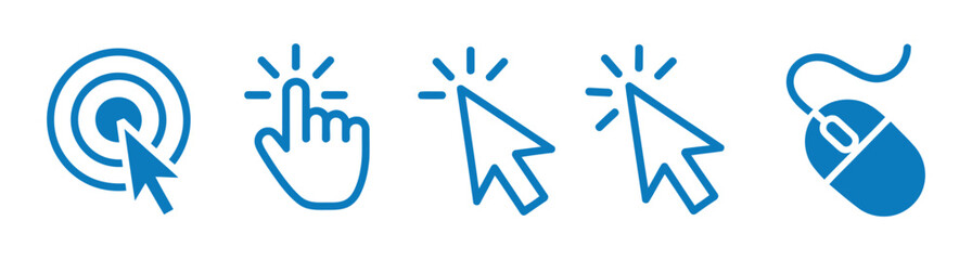 Fototapeta premium Set of Cursor icons click, vector icons. Mouse click cursor set. Cursor icon. Clicking icons for web design and user interface projects. Vector illustration.