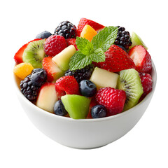 Refreshing Summer Fruit Salad in Bowl, Isolated on White Background