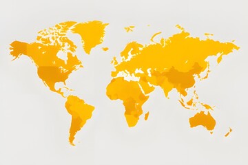 Abstract yellow world map made of halftone square dots on white background