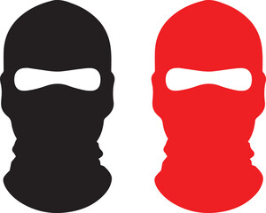 Two stylized heads wearing balaclava masks one black and one red against a white background representing anonymity and disguise