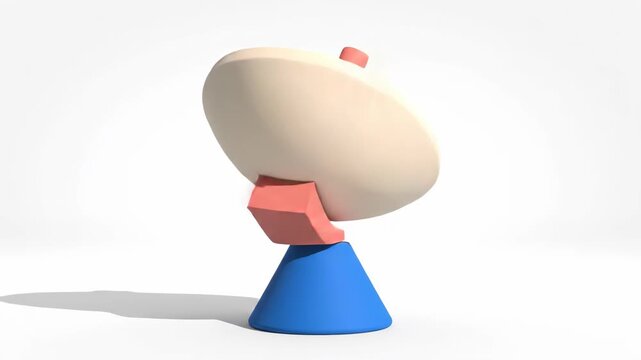 Minimalist 3d rendering of a stylized satellite dish icon with pink and blue color scheme isolated on white background