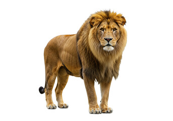 Side view of a Lion walking, looking at the camera, Panthera Leo, 10 years old, isolated on a white transparent background