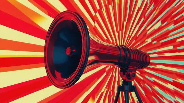 Video A megaphone on a tripod in bold red and black colors