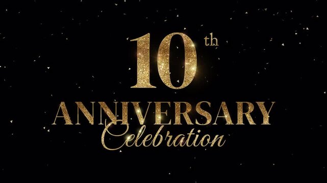 10th anniversary celebration with gold glitter particle on alpha channel. 4k video