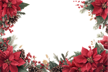 Holiday Poinsettia Frame with Evergreen Foliage