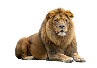 Side view of a Lion walking, looking at the camera, Panthera Leo, 10 years old, isolated on a white transparent background