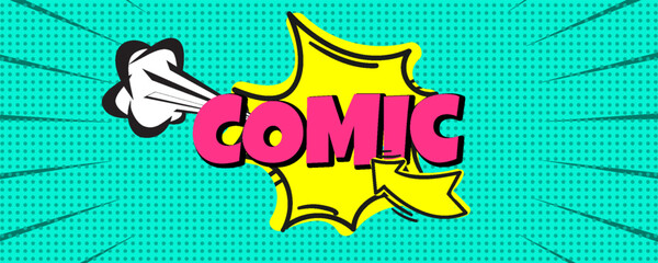 Comic pop art cloud bubble. Funny speech bubble. Trendy Colorful retro vintage background in pop art retro comic style.