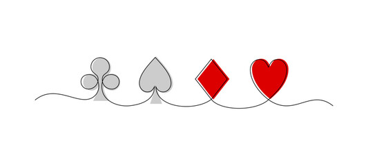 Continuous Line Art of Playing Card Suits Symbols