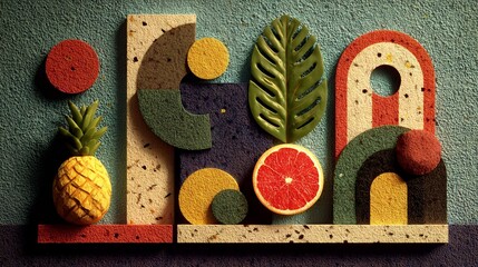 Flat lay top-view New Year background, simple Memphis style shapes, dynamic lines and dots, bright pastel accents, fun celebratory atmosphere, trendy abstract composition