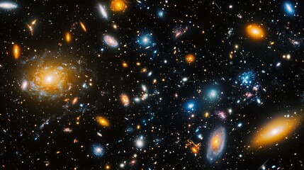 A mesmerising universe filled with galaxies and stars conveys the infinity of space, providing a magnificent backdrop for scientific and educational materials on astronomy.