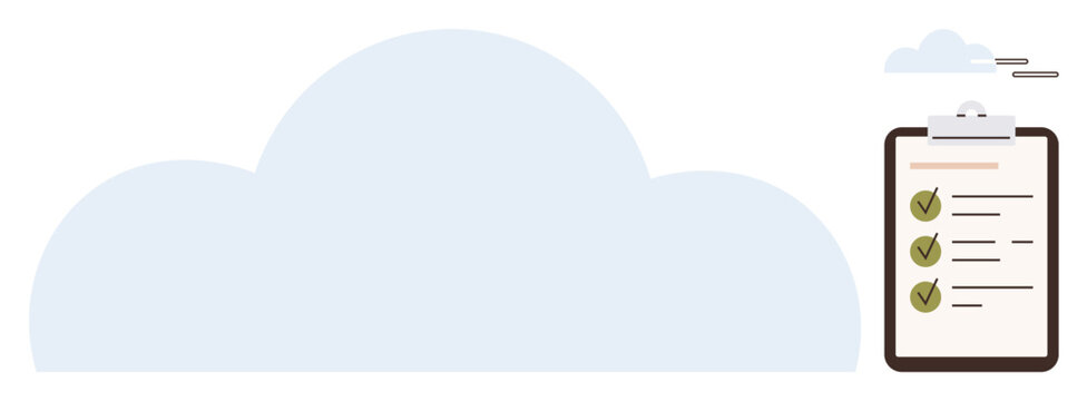 Cloud and checklist with tick marks concept visualizing task completion, organization, and digital storage. Ideal for productivity, project planning, remote work, cloud storage, digital efficiency