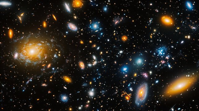 A mesmerising universe filled with galaxies and stars conveys the infinity of space, providing a magnificent backdrop for scientific and educational materials on astronomy.