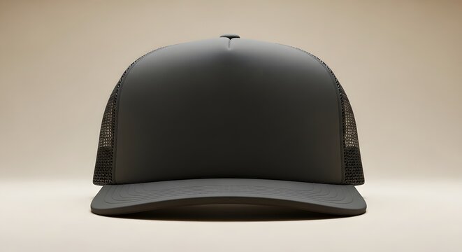 Blank Black Foam Mesh Trucker Hat Mockup on Neutral Background for Custom Design