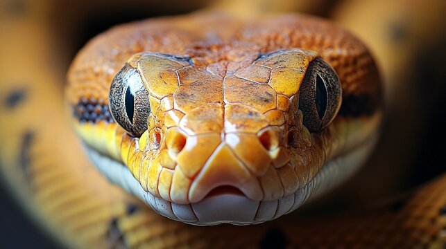 The snake's gaze, with its textured skin and hypnotic eyes, emphasises mystery, making it ideal as an atmospheric backdrop for mystical stories or scientific articles about reptiles.