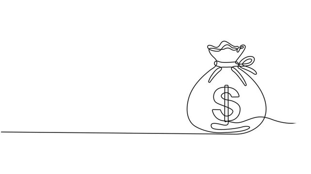 Money bag continuous one line drawing animation. Business dollar sign concept video, Full length animation High quality 4k video. bag with dollar sine, Motion design. Animated technology logo. vector.