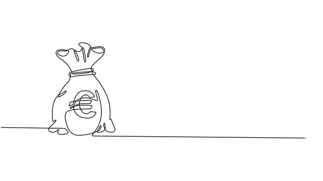 Money bag with euro sign continuous one line drawing animation, Full length animation High quality 4k video, Business symbol concept animated video. Animated technology logo. vector. Business loan.