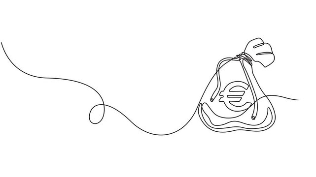 Money bag with euro sign continuous one line drawing animation, Full length animation High quality 4k video, Business symbol concept animated video. Animated technology logo. vector. Business loan.