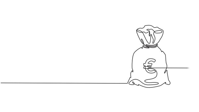 Money bag with euro sign continuous one line drawing animation, Full length animation High quality 4k video, Business symbol concept animated video. Animated technology logo. vector. Business loan.