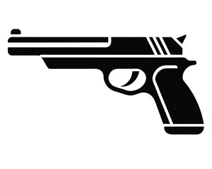 Black silhouette of pistol with handle and trigger in simplistic design style